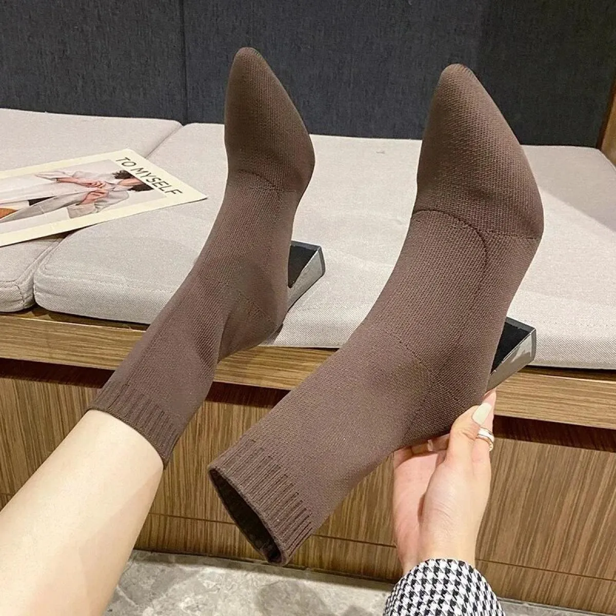 2024 nuovi calzini e stivali con tacco alto primaverili stivali da donna con tacco alto lavorati a maglia elastici a punta comod