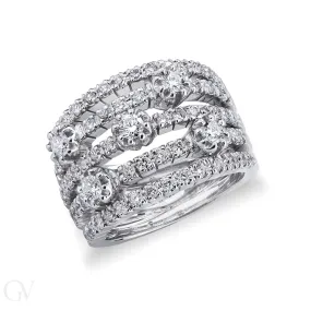 Anello in Oro Bianco 18k a 5 file con diamanti