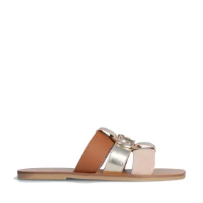 Ciabatte Flat LIU JO Saba 08 in Pelle e Suede con Inserti Metallizzati Platinum Cuoio e Peach