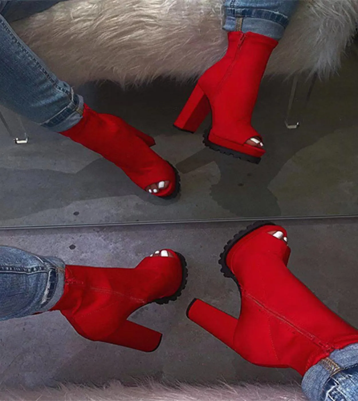 Comemore Scarpe Donna Stivaletti Donna Tacchi Alti Modello Zip Scarpe Donna Rosso Nero Punta Aperta Donna Calzino Stivali
