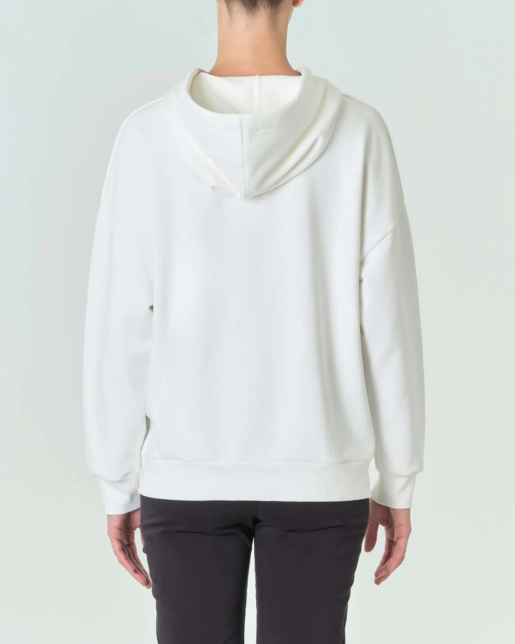Felpa bianca in jersey di cotone con maxi scritta logo stampata con cappuccio