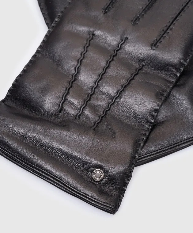 Gianni Chiarini Guanti in pelle nera con logo in metallo GN11125NA