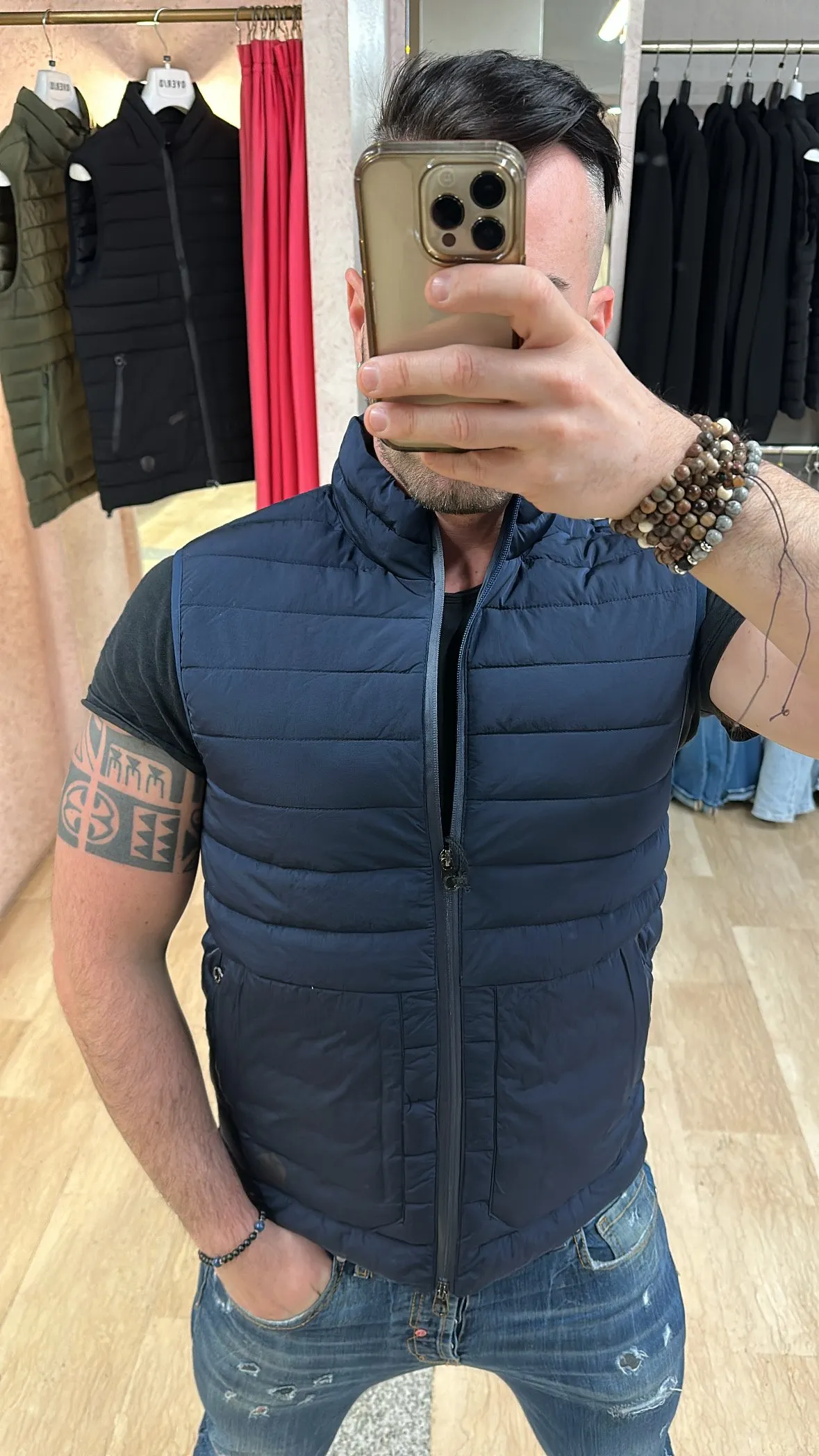 Giubbino smanicato OVER D leggero di mezza stagione senza cappuccio, chiusura zip e ampie tasche Blu