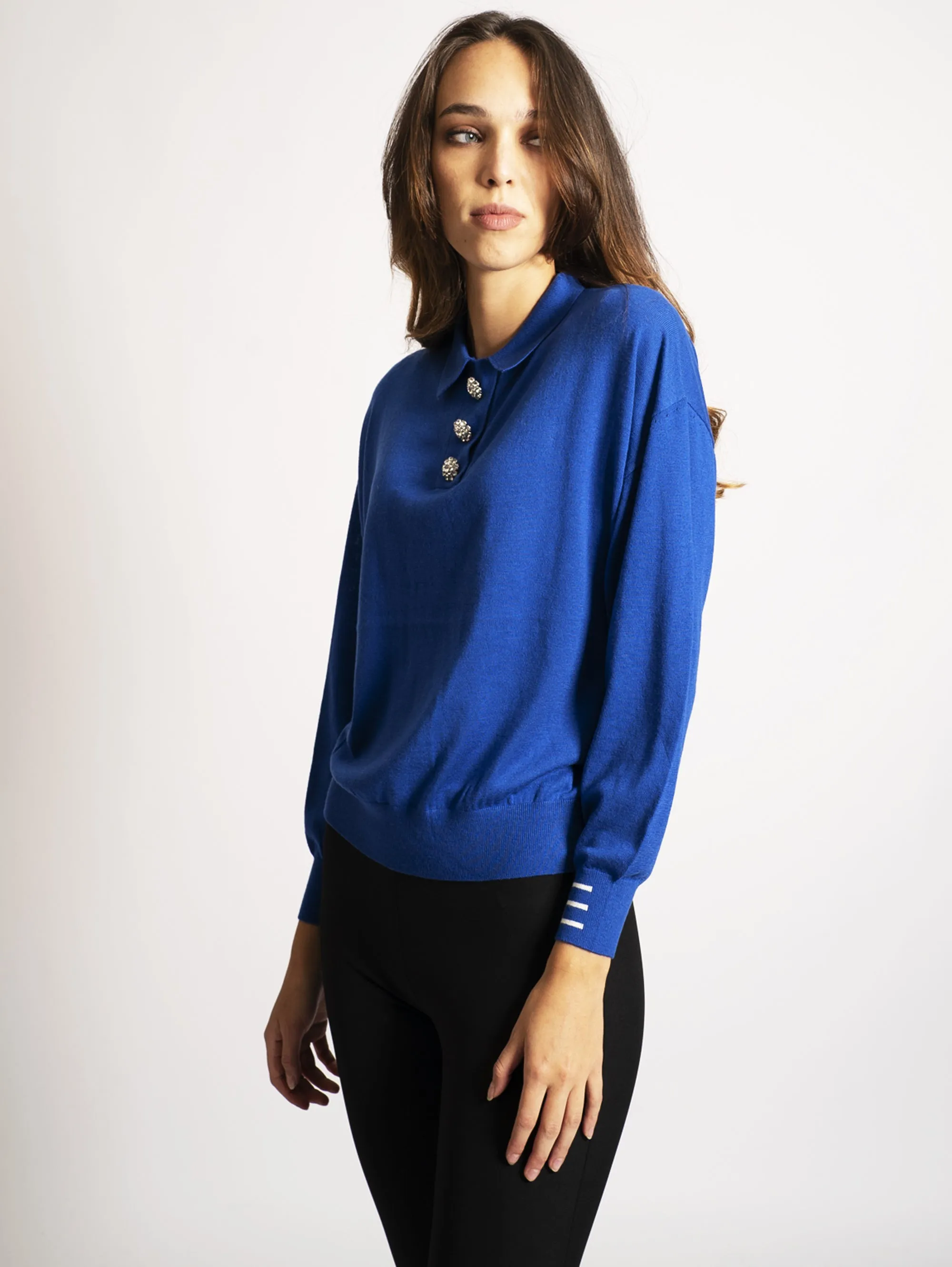 Maglia con Bottoni Gioiello Klein Blue