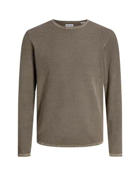 Maglia girocollo color fango regular-fit in puro cotone a punto riso con bordi arrotolati