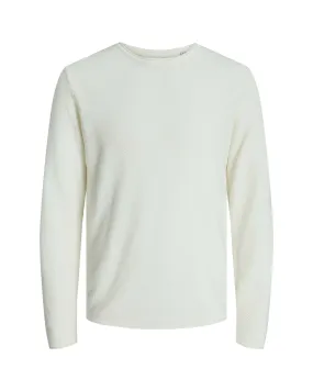 Maglia girocollo color panna regular-fit in puro cotone a punto riso con bordi arrotolati