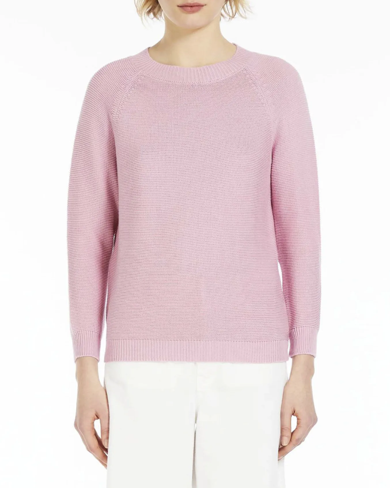 Maglia rosa in puro cotone punto riso con maniche raglan