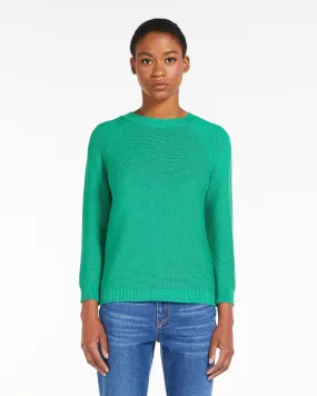 Maglia verde in puro cotone punto riso con maniche raglan