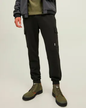 Pantaloni neri stile cargo in felpa di puro cotone con coulisse in vita