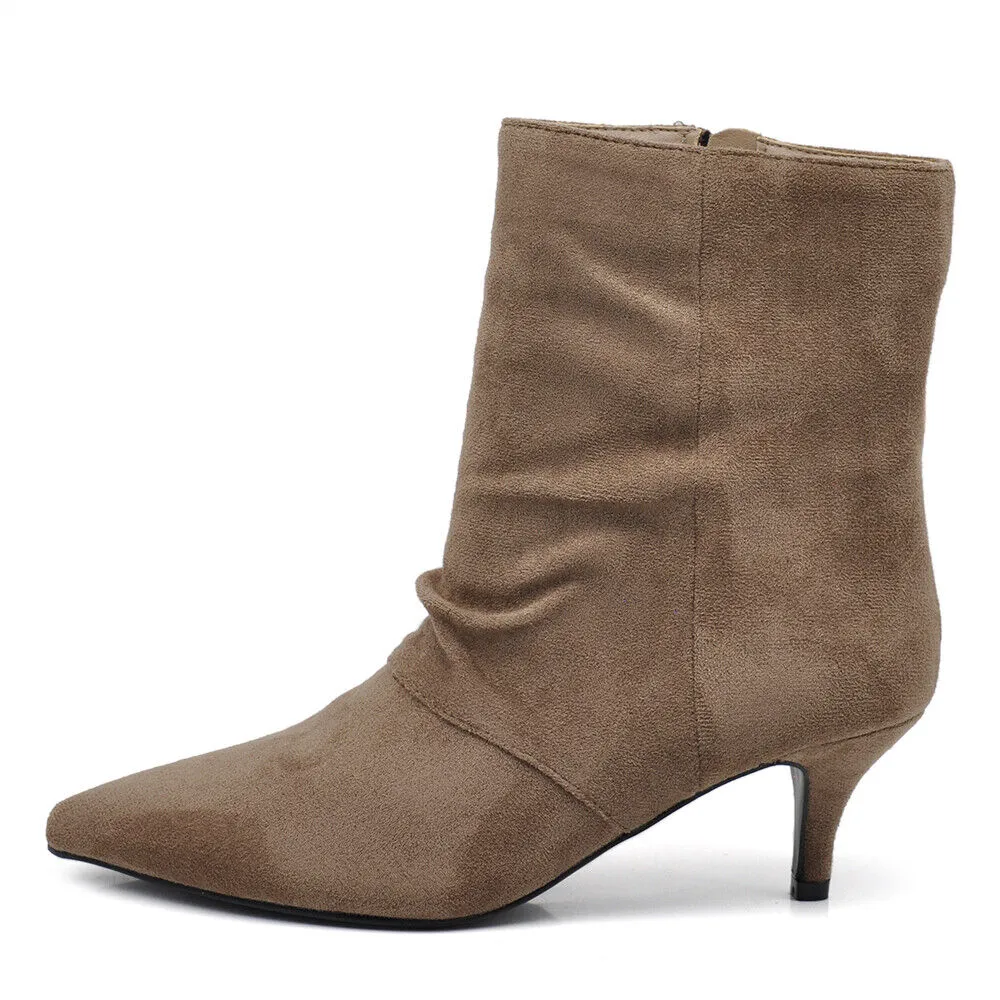 Scarpe Stivaletti Stropicciati Tronchetto A Punta Da Donna Tacchetto X8333