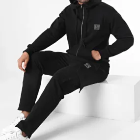 Set di pantaloni cargo e zip con cappuccio neri