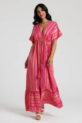 South Beach Dettagli metallizzati - Abito maxi in jacquard con scollo a V