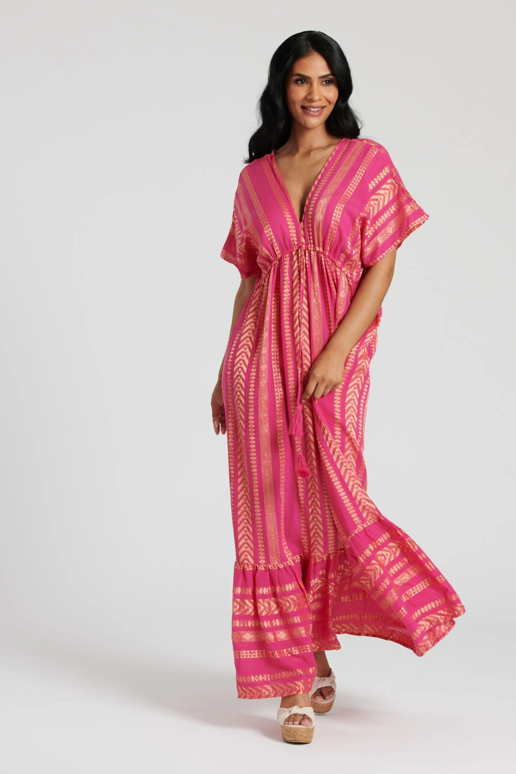 South Beach Dettagli metallizzati - Abito maxi in jacquard con scollo a V