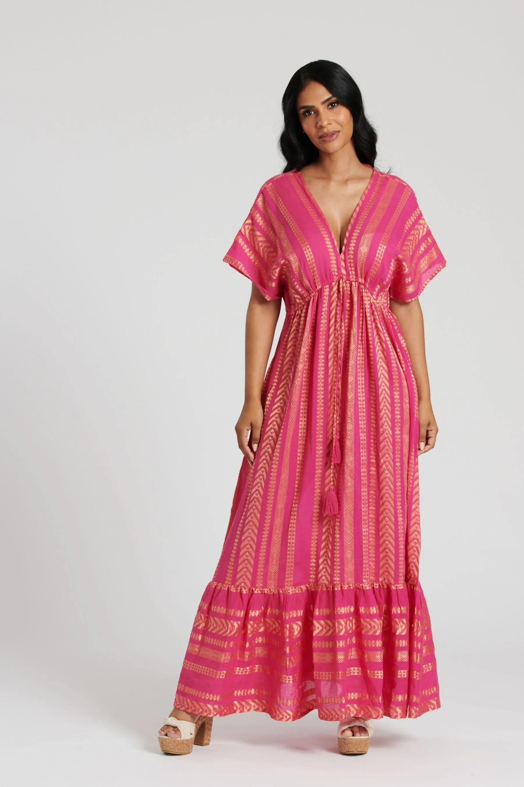 South Beach Dettagli metallizzati - Abito maxi in jacquard con scollo a V