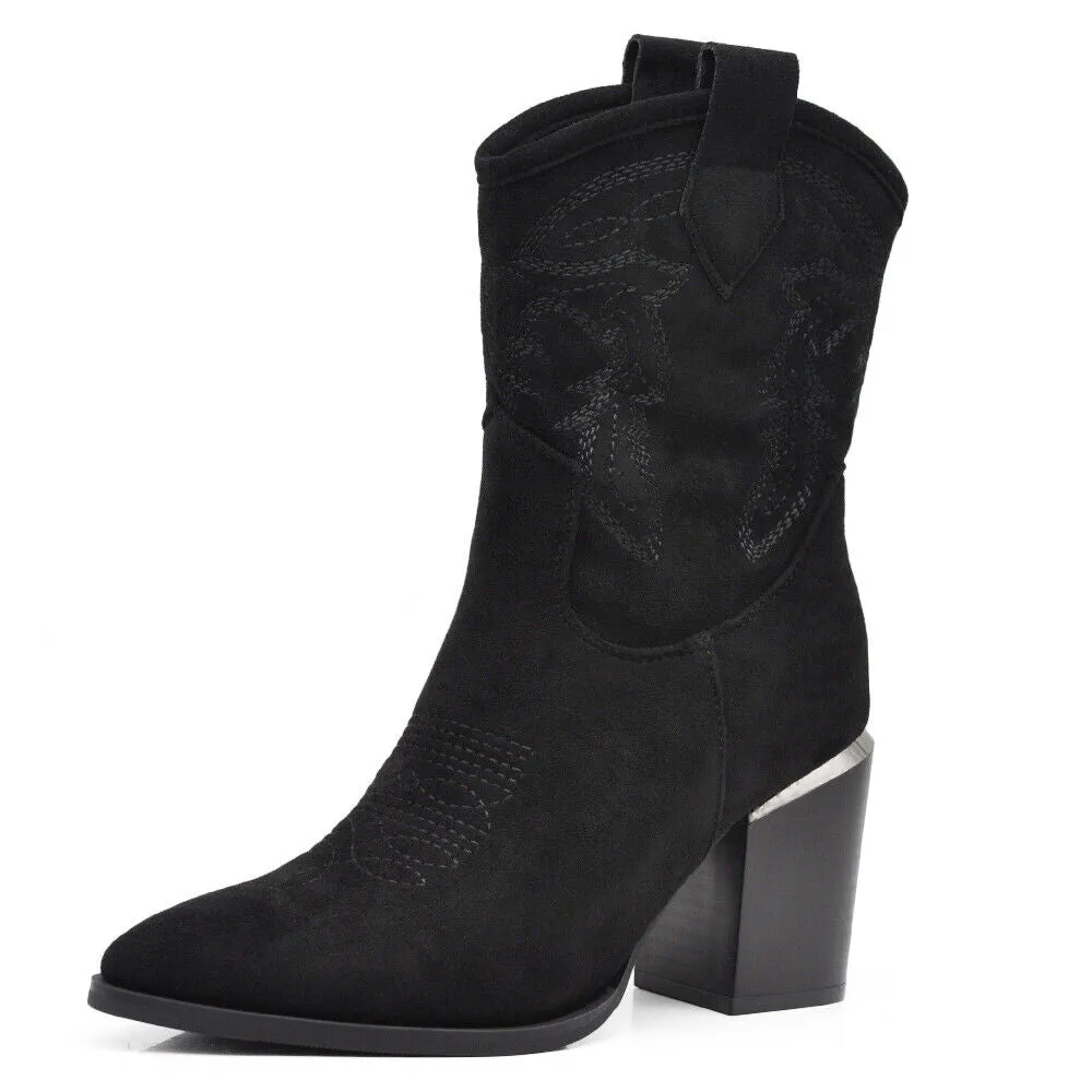 Stivali Stivaletti Da Donna Texani Cowboy Western A Punta Con Tacco Alto XG113