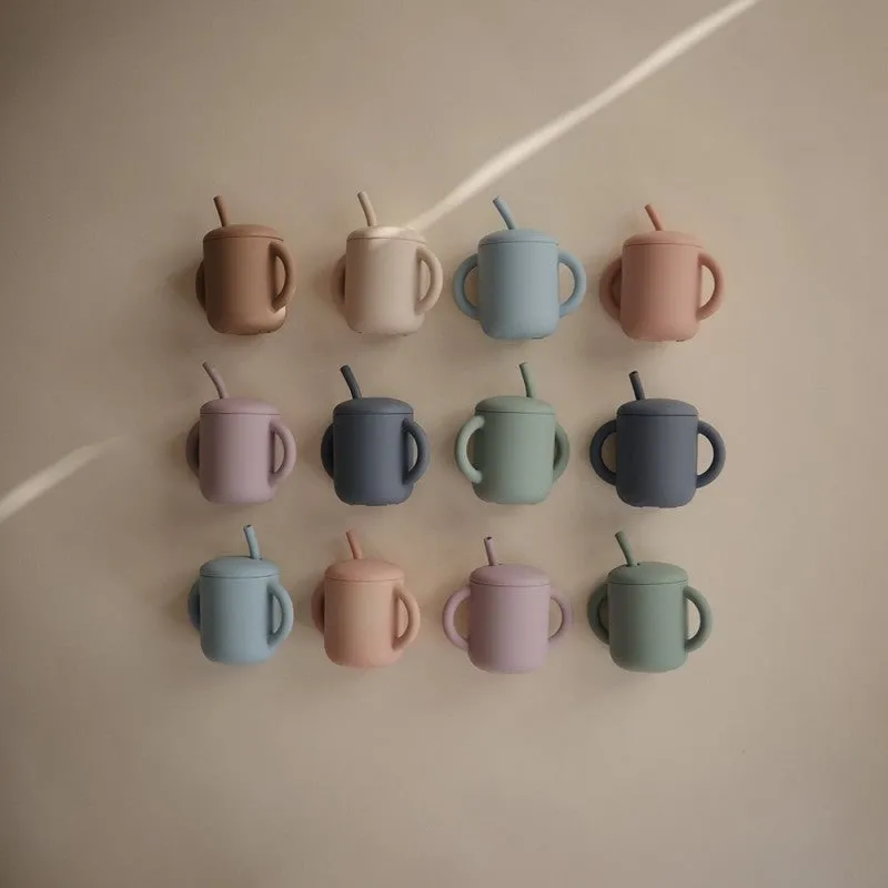 Tazza educativa silicone + cannuccia solid Blush