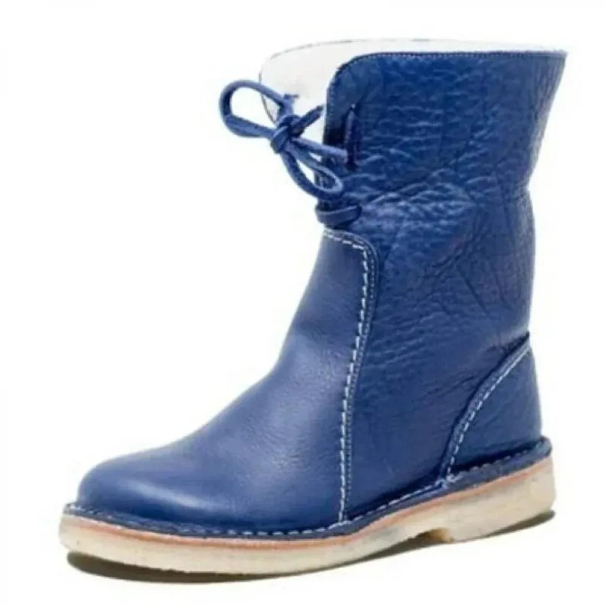 Vendita calda scarpe con tacco quadrato Pu stivali moderni a metà polpaccio per le donne inverno stringate punta tonda tacco bas